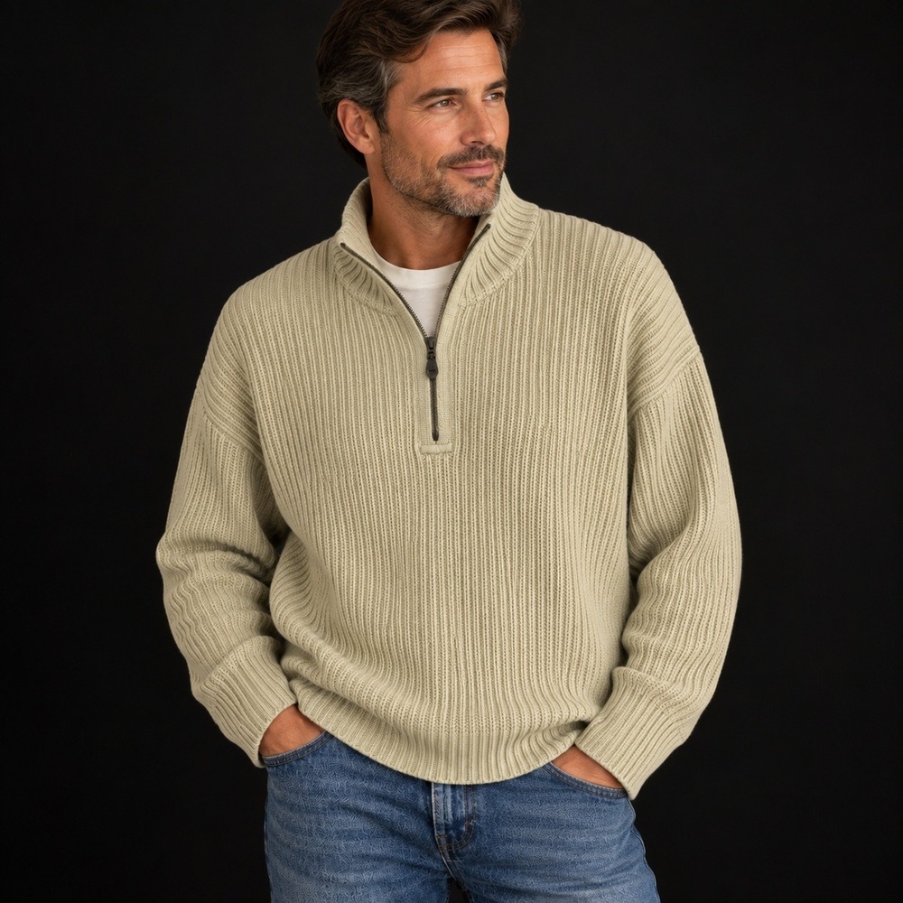 Tommy Bahama Men XL Quarter Zip Sweater Preppy Quiet Luxury Neutral Cotton
